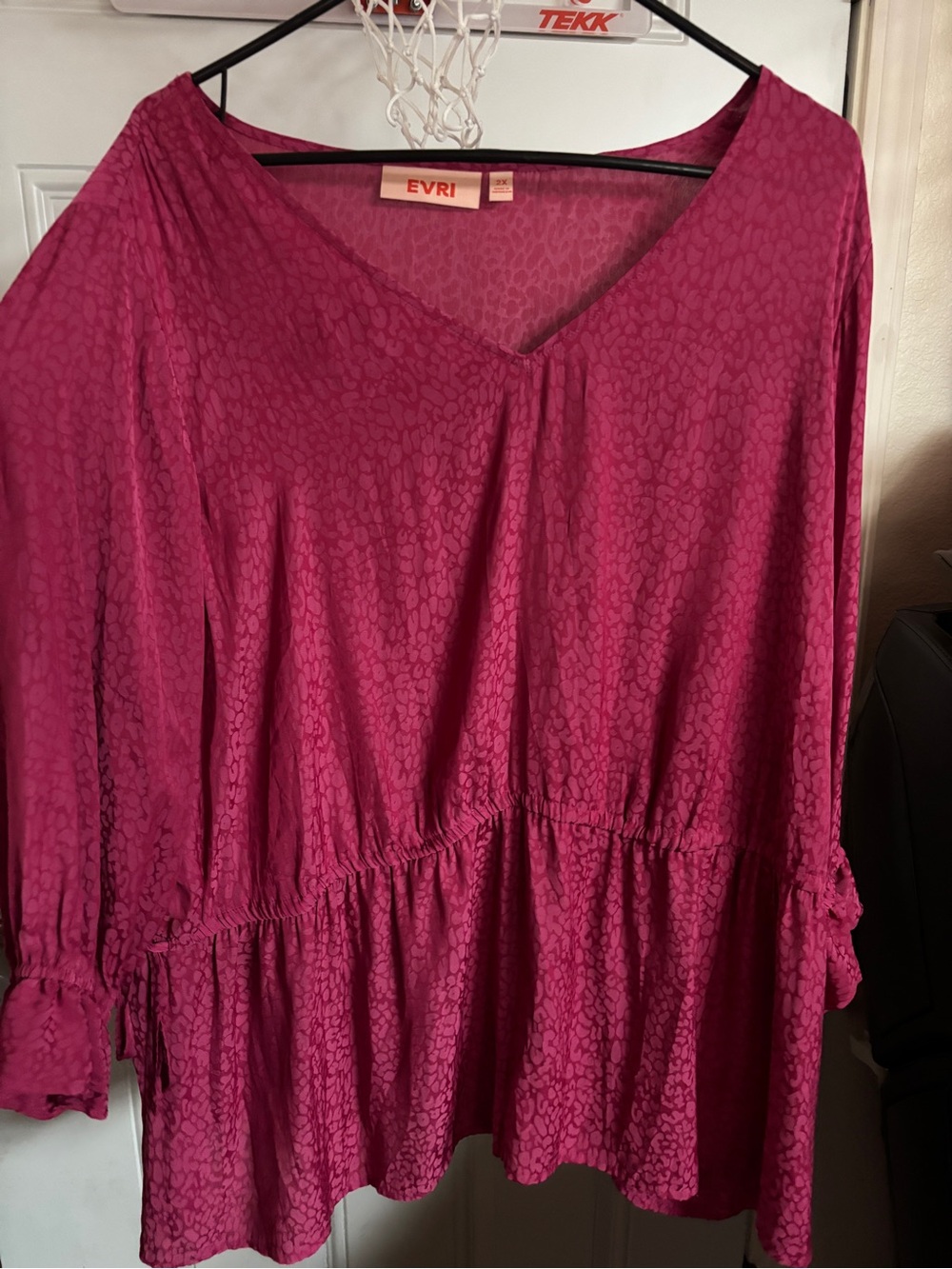 EVRI Deep Magenta V-Neck Long Sleeve Tunic